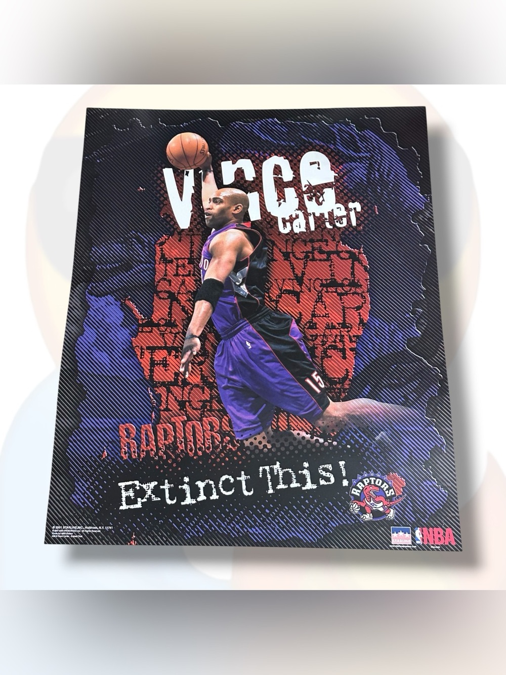 Vintage 2001 Vince Carter “Extinct This” Toronto Raptors Starline Inc. Poster